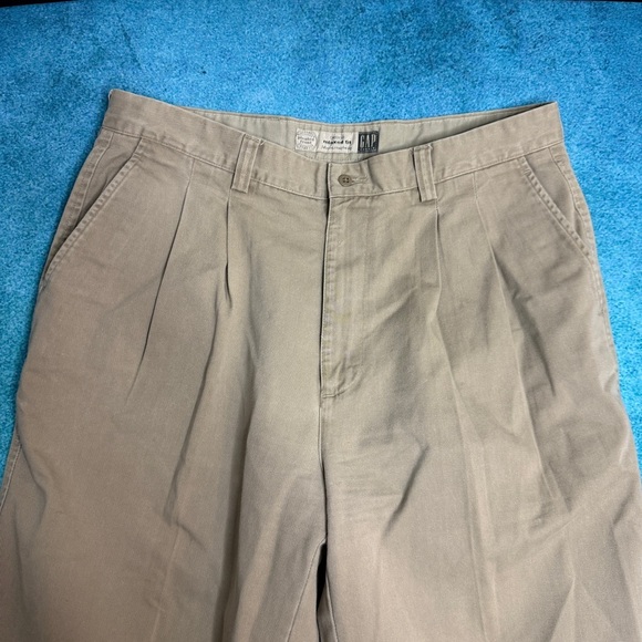 Vintage 90s Y2K GAP Relaxed Fit Mens Chinos Tan Pleated Cuffed Pants 34X34.5 - Picture 2 of 15